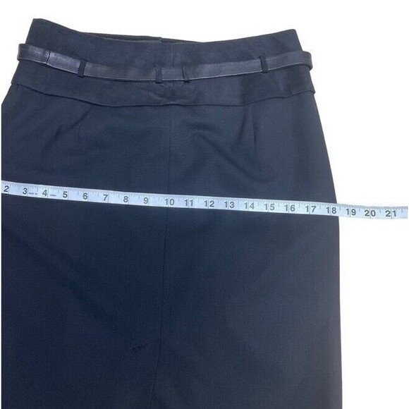 ELIE TAHARI Pencil Knee Skirt Black Wool Leather Tie-Waist Pockets Career 2 EUC - Picture 6 of 8